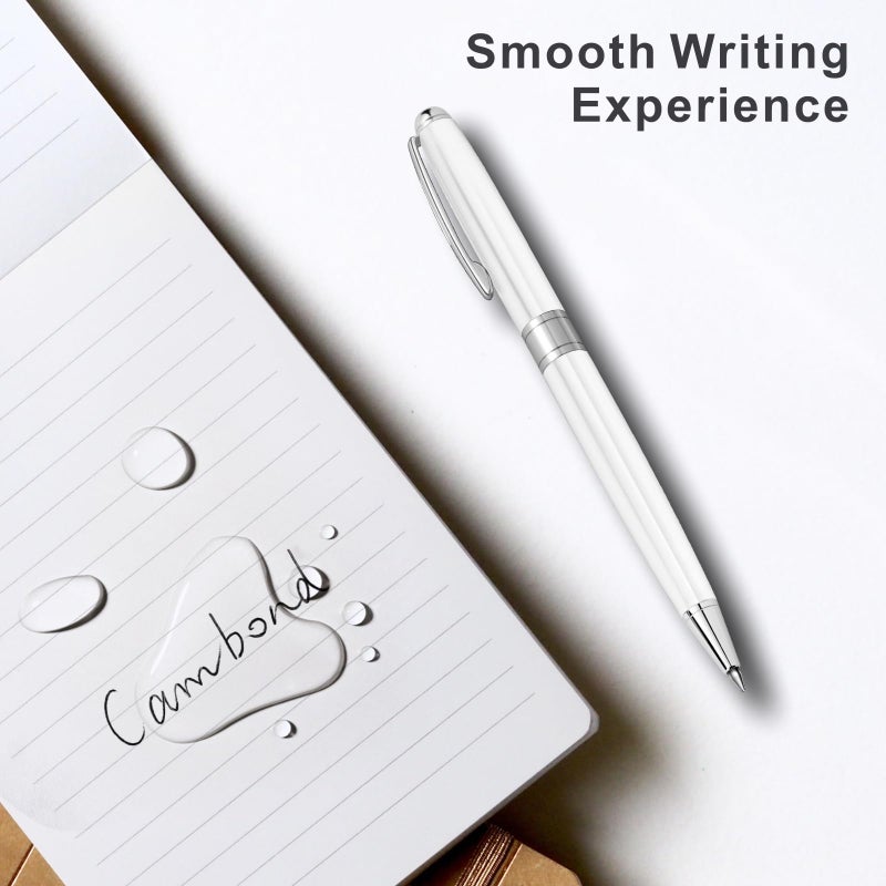 Cambond Ballpoint Pens White Pen - Fancy Pens Black Ink Pens for Journaling Men Gift Business Police Flight Attendant 1.0 mm Medium Point, 3 Pens with 3 Extra Refills (White) - Image 2